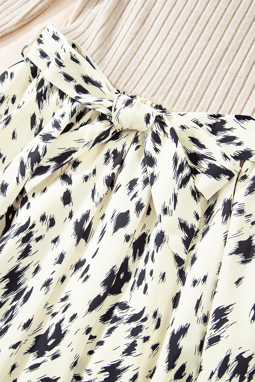Leopard Patchwork Ribbed Knit Belted Dress