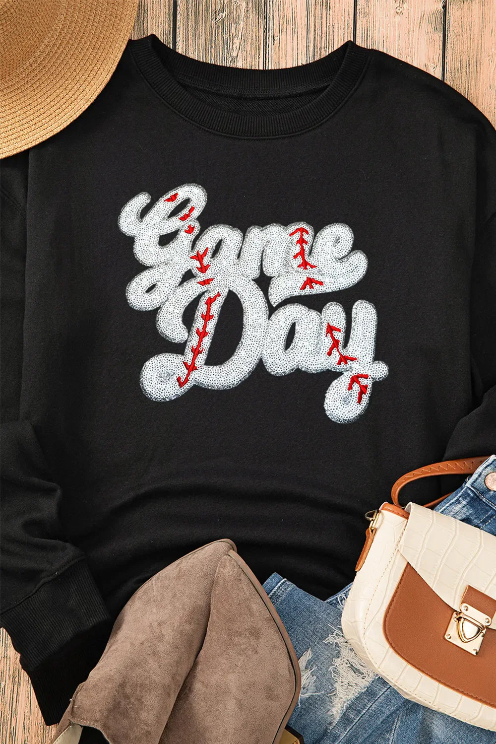Letter Graphic Sequin Sweatshirt | Cotton Blend Crew Neck
