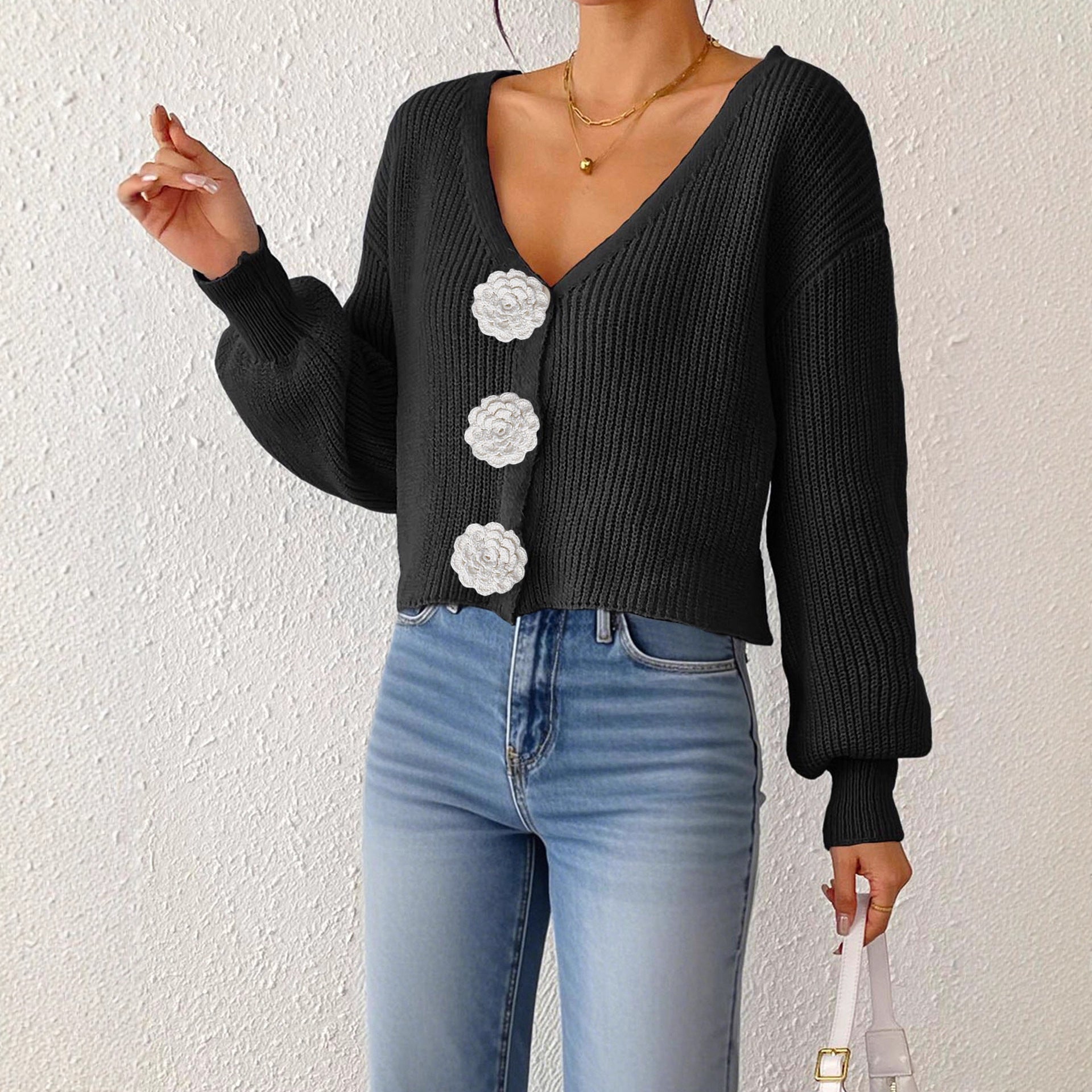 Women's Crochet Cardigan with Decorative Buttons