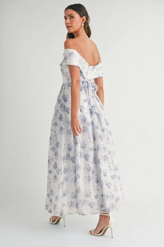 Off-Shoulder Floral Printed Maxi Dress