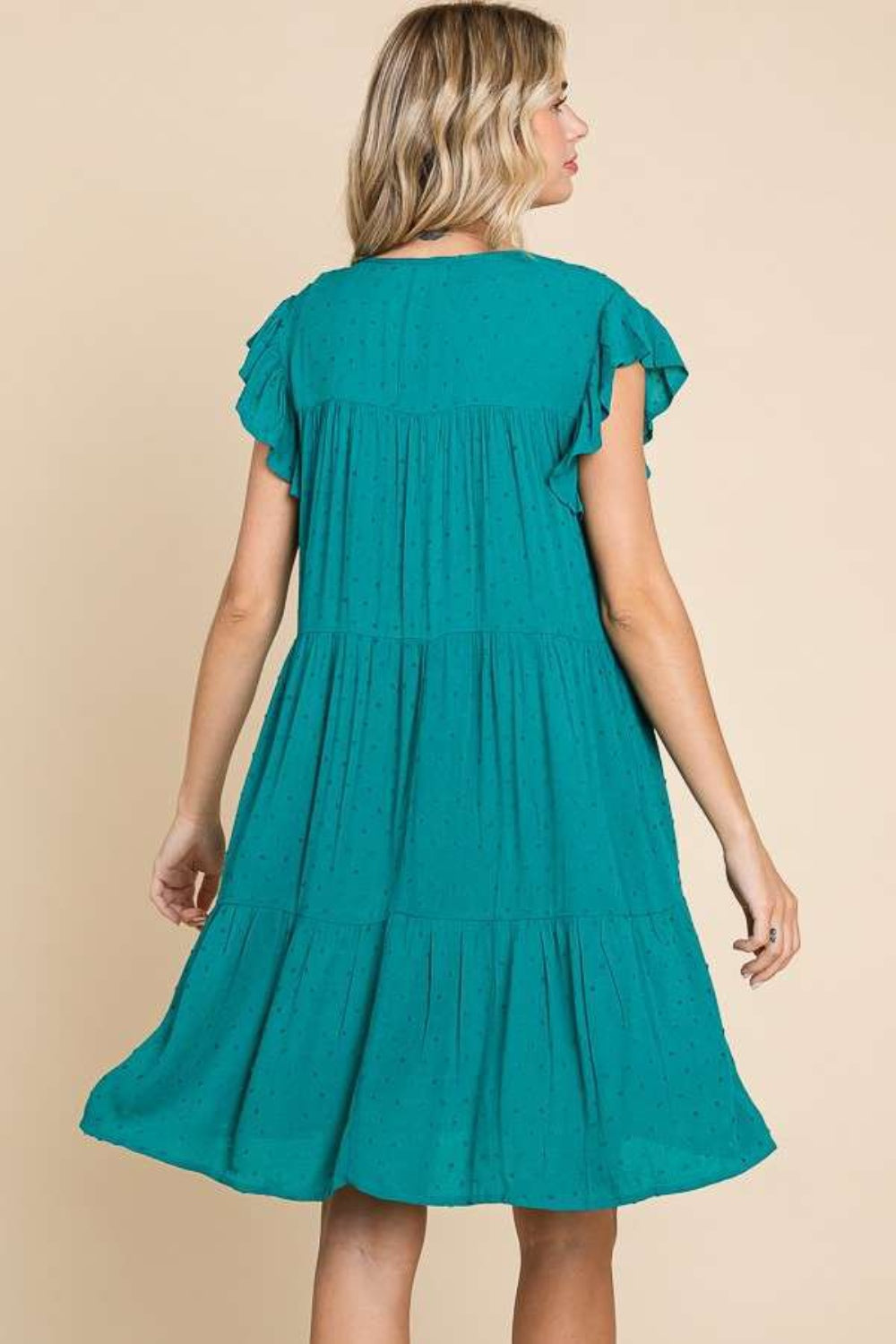 Teal Green Ruffle Cap Sleeve Tiered Midi Dress