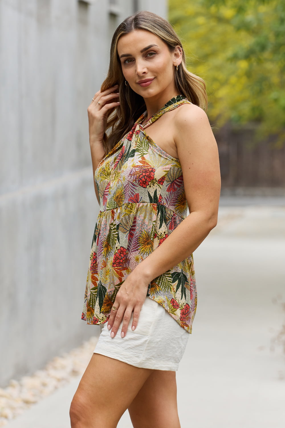 Floral Halter Top in Green - Elegant Tank Style