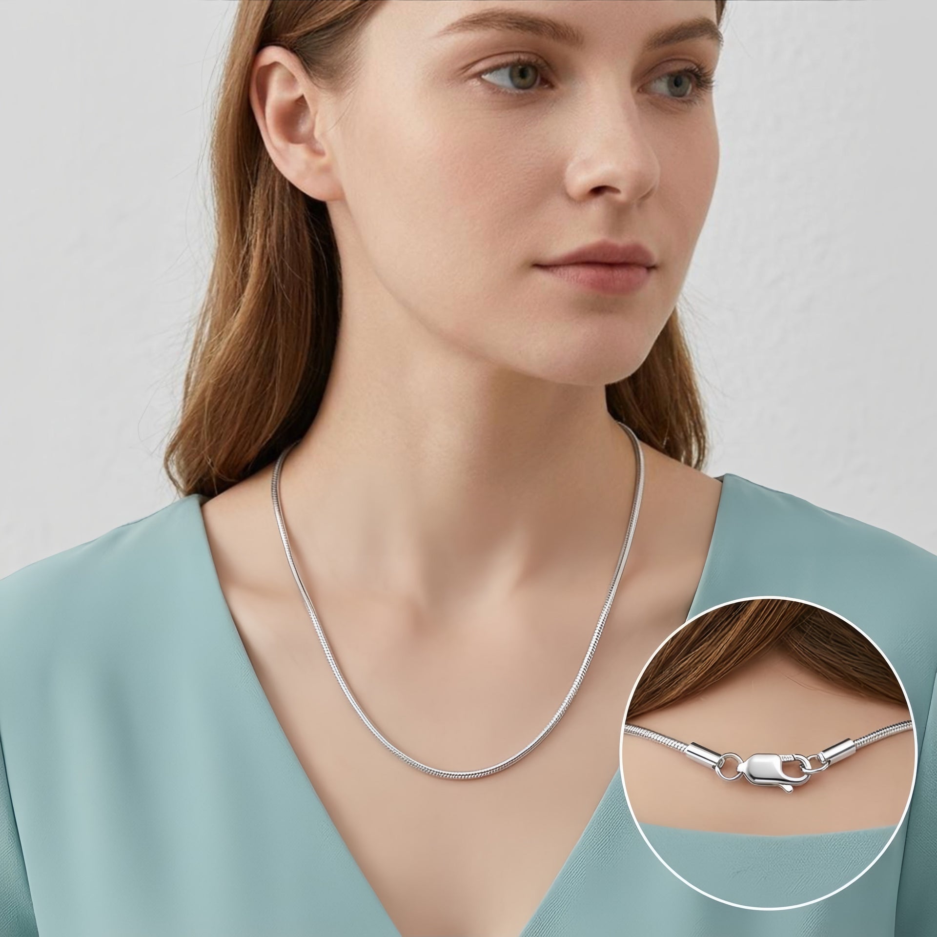 925 Sterling Silver Elegant  Snake Chain Necklace with Secure Lobster Clasp