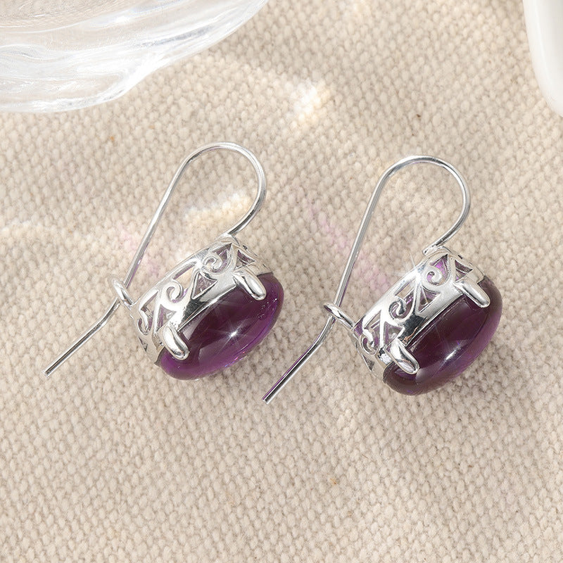 Vintage Oval Stone Drop Earrings Silver Tone Brass Women Daily Party Fashion Jewelry Elegant Versatile