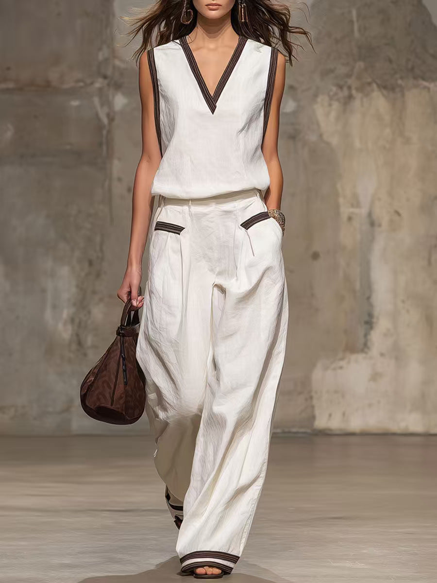 Women's Minimalist Sleeveless Tank and Wide Leg Pant Set - Image 5