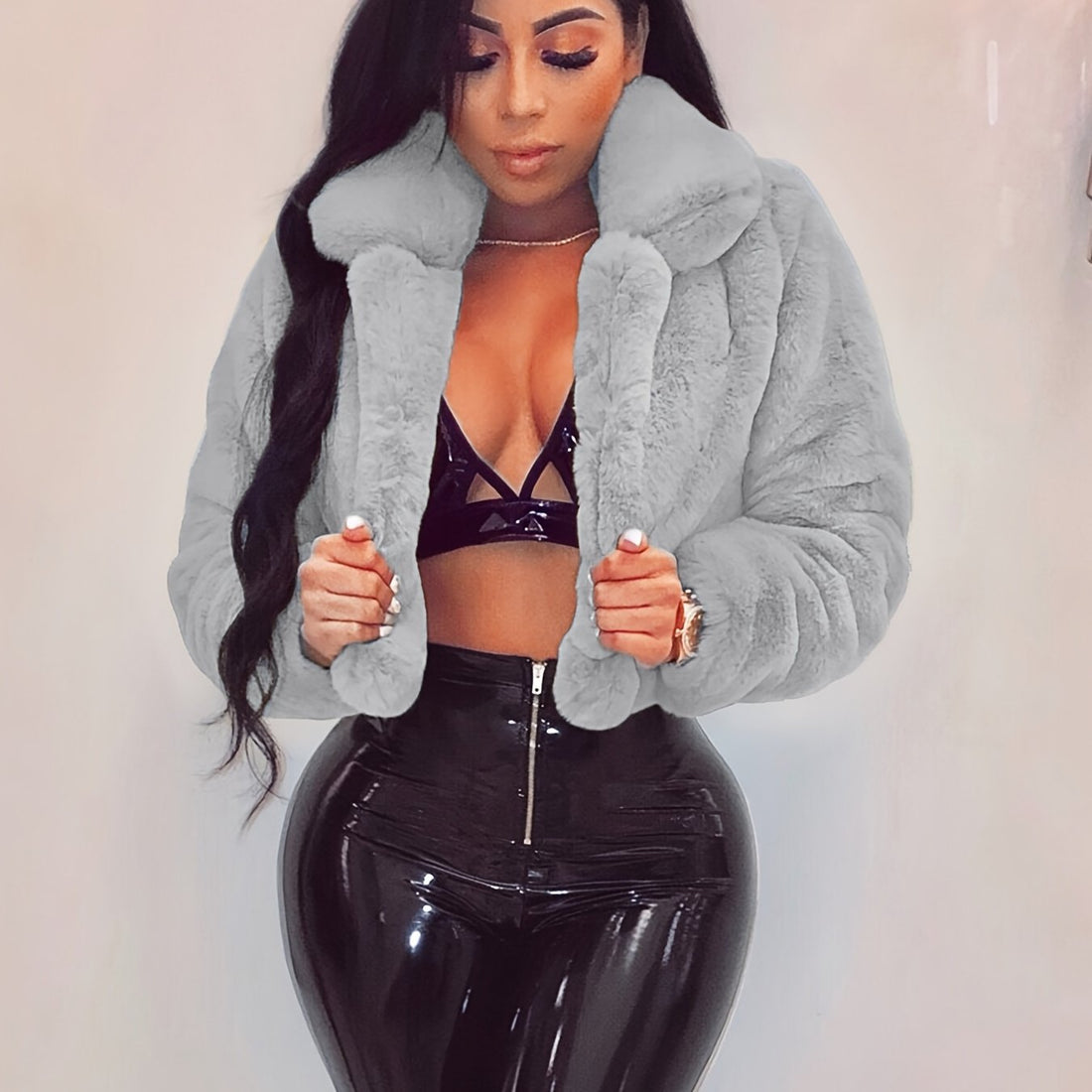 Cozy Chic Faux Fur Collar Cardigan Jacket