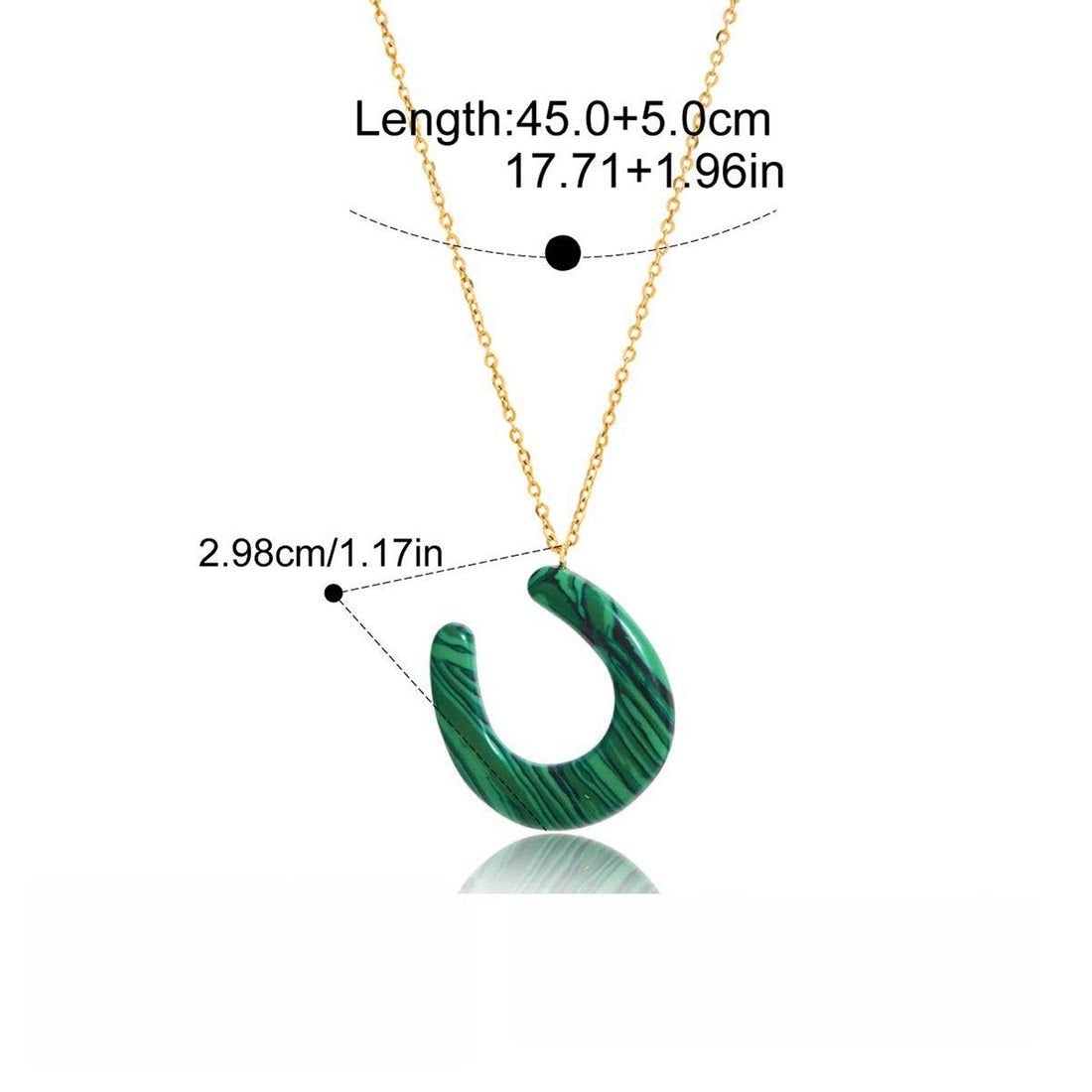 18K Gold Horseshoe Pendant Necklace with Tiger's Eye and Malachite