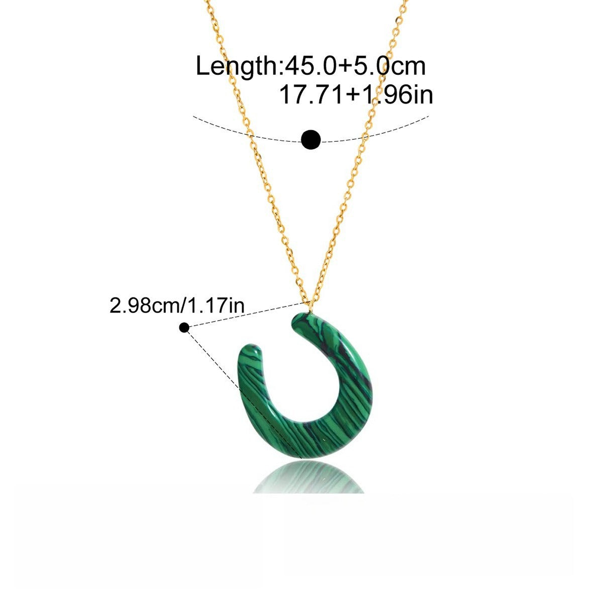 18K Gold Horseshoe Pendant Necklace with Tiger's Eye and Malachite