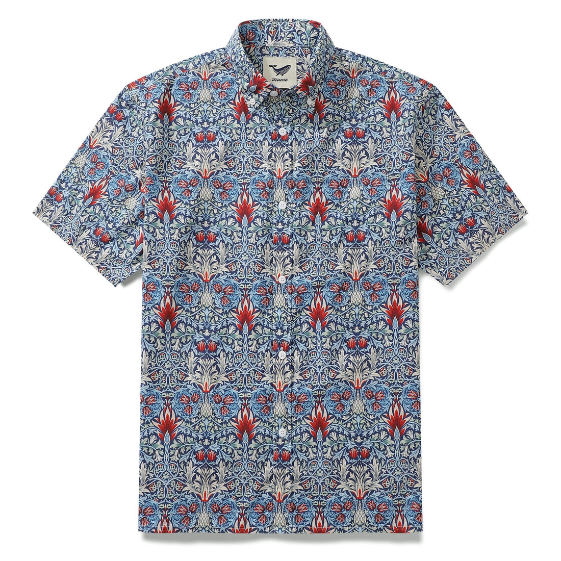 Men's designer short sleeve shirt featuring a William Morris inspired snakehead floral print