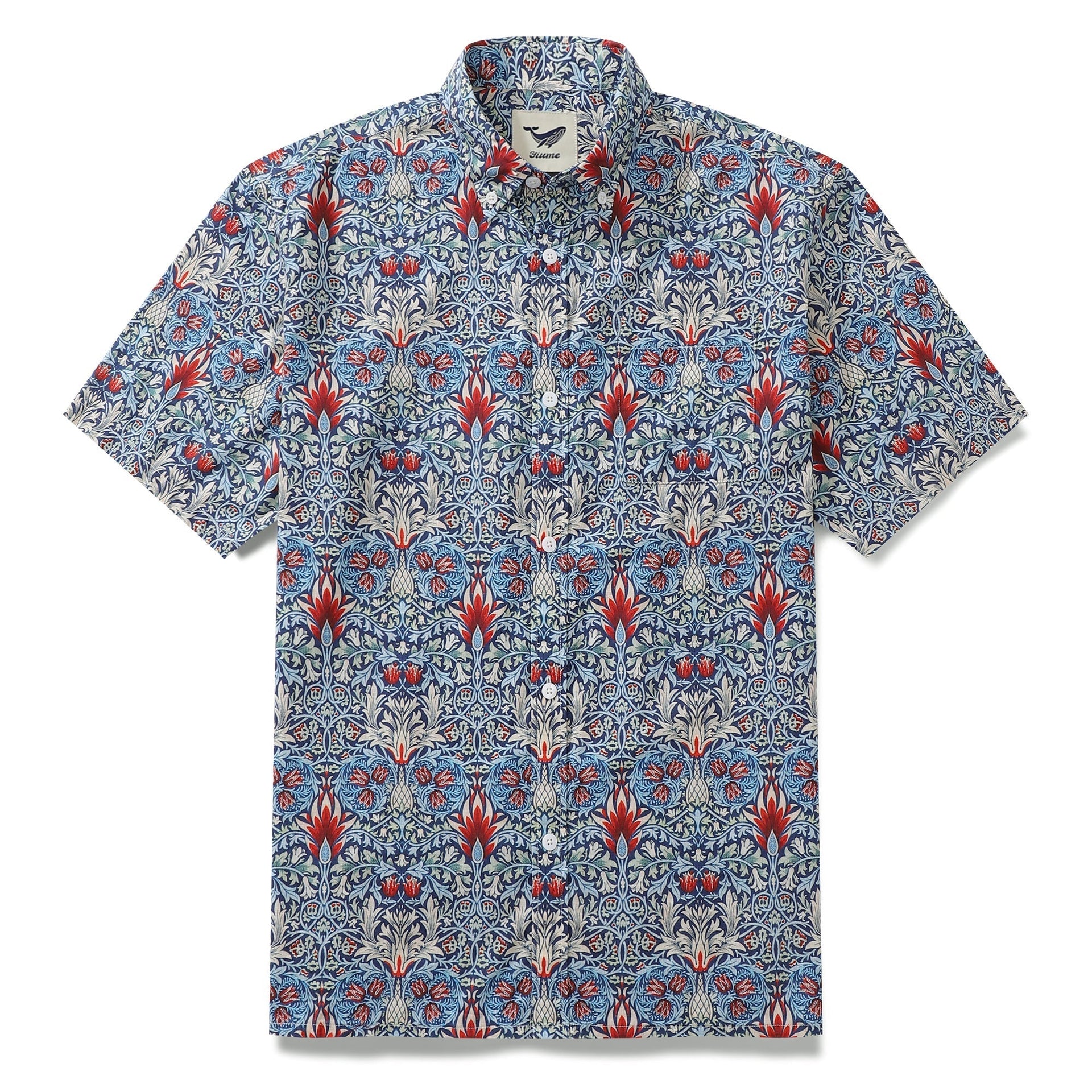 Men's designer short sleeve shirt featuring a William Morris inspired snakehead floral print