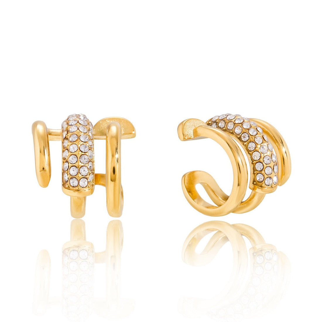 18K Gold Nail Design Earrings Inlaid with Cubic Zirconia