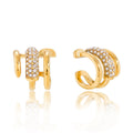 18K Gold Nail Design Earrings Inlaid with Cubic Zirconia
