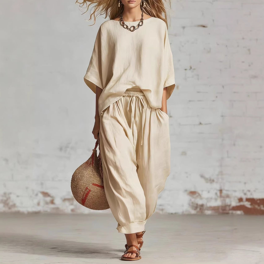 Women's Loose Casual Two-Piece Set T-Shirt and Drawstring Pants - Image 6
