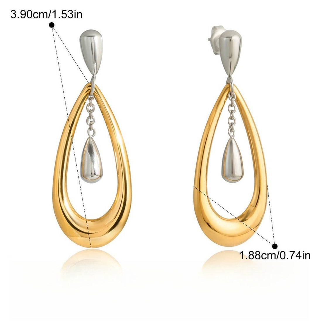 18K Gold Teardrop Color-Blocked Earrings Two-Tone Jewelry