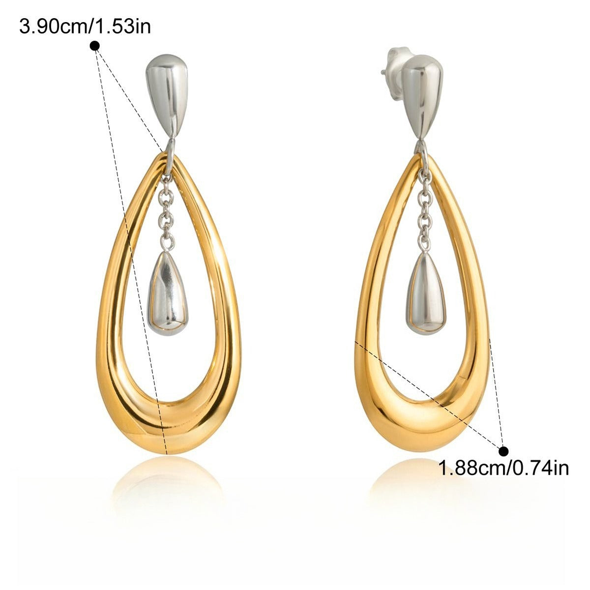 18K Gold Teardrop Color-Blocked Earrings Two-Tone Jewelry