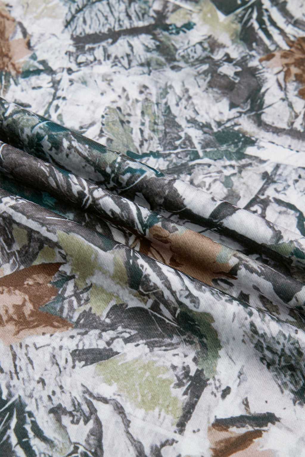 Woodland Camo Henley Tunic T-Shirt, Relaxed Fit Short Sleeve Top