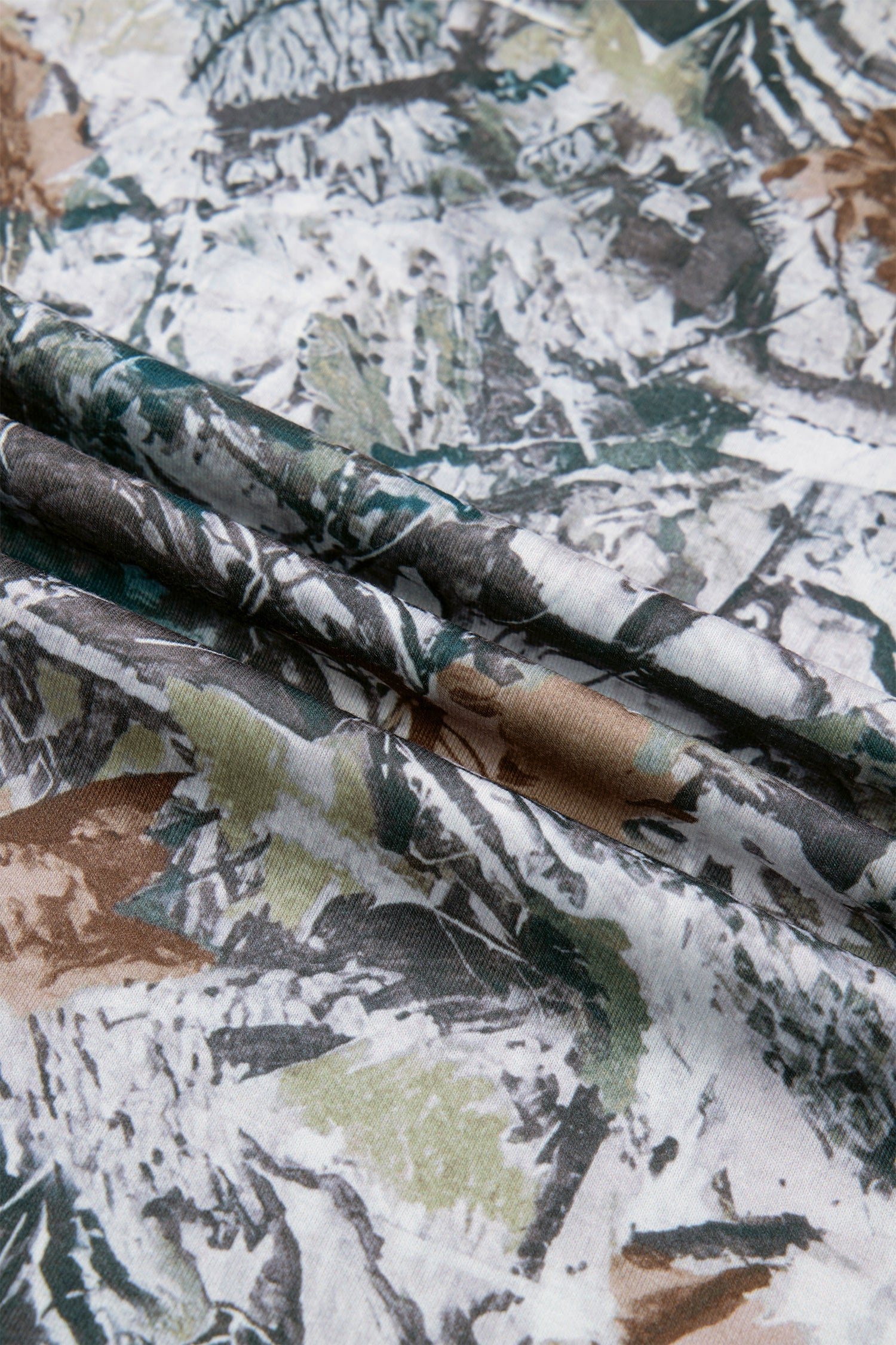 Woodland Camo Henley Tunic T-Shirt, Relaxed Fit Short Sleeve Top