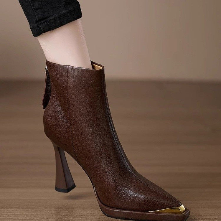 Women’s Pointed-Toe Ankle Boots with Gold Tip and Flared Heel - Image 2