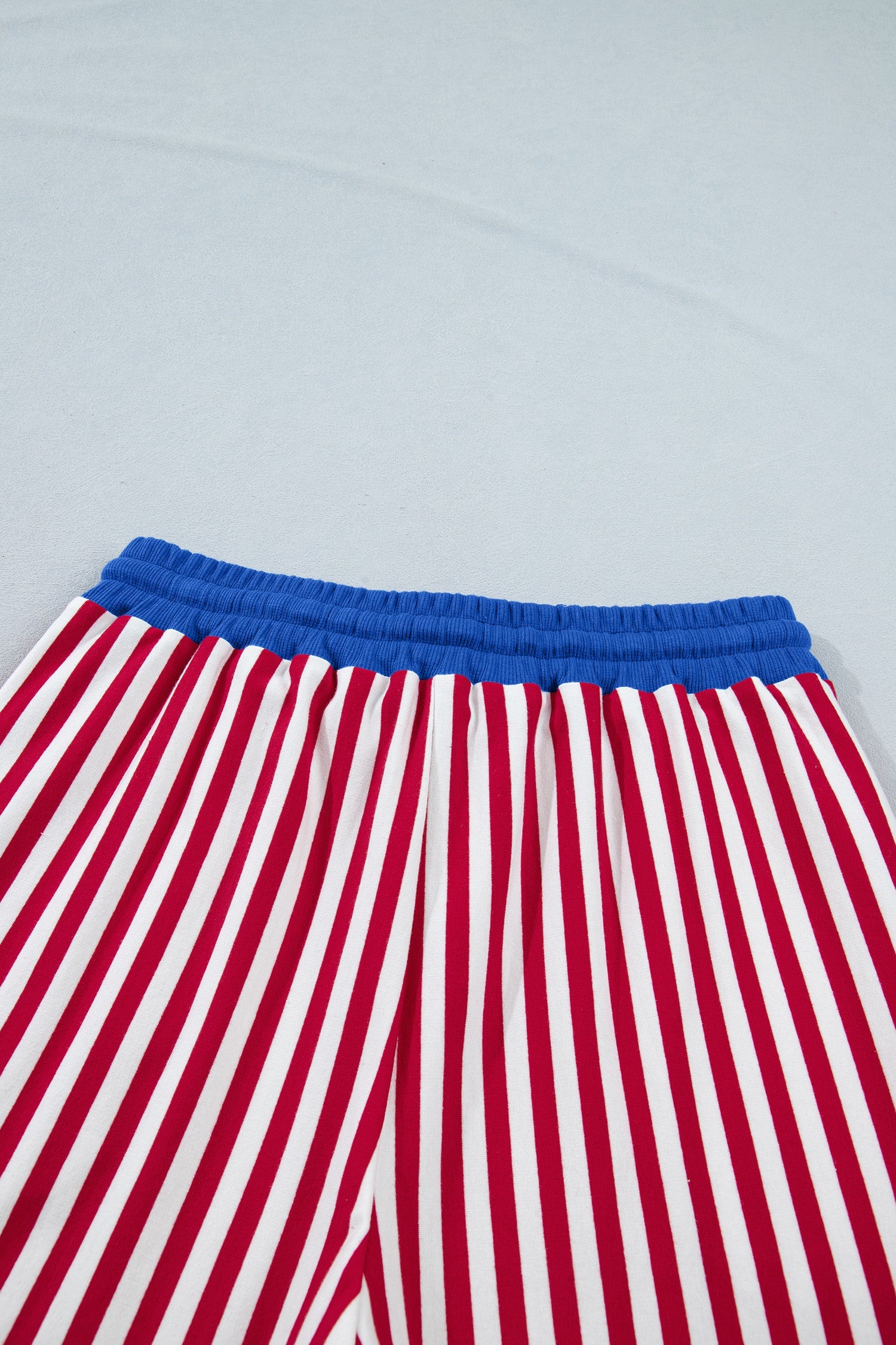 Skye Stripe Trim Tee Set: Patriotic V-Neck Loungewear in Cotton