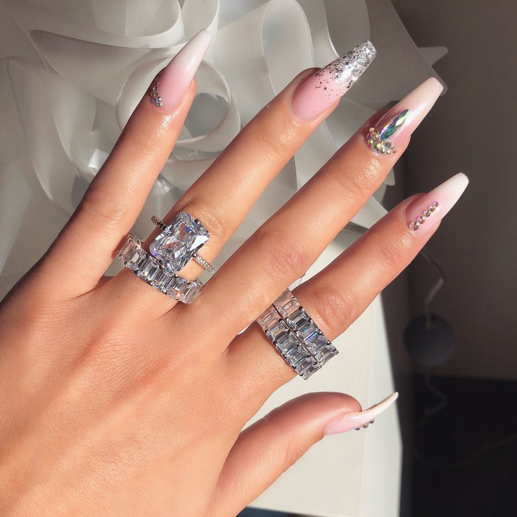 Luxury Princess Cut Diamond Ring For Proposal & Engagement, 18K White Gold Plated