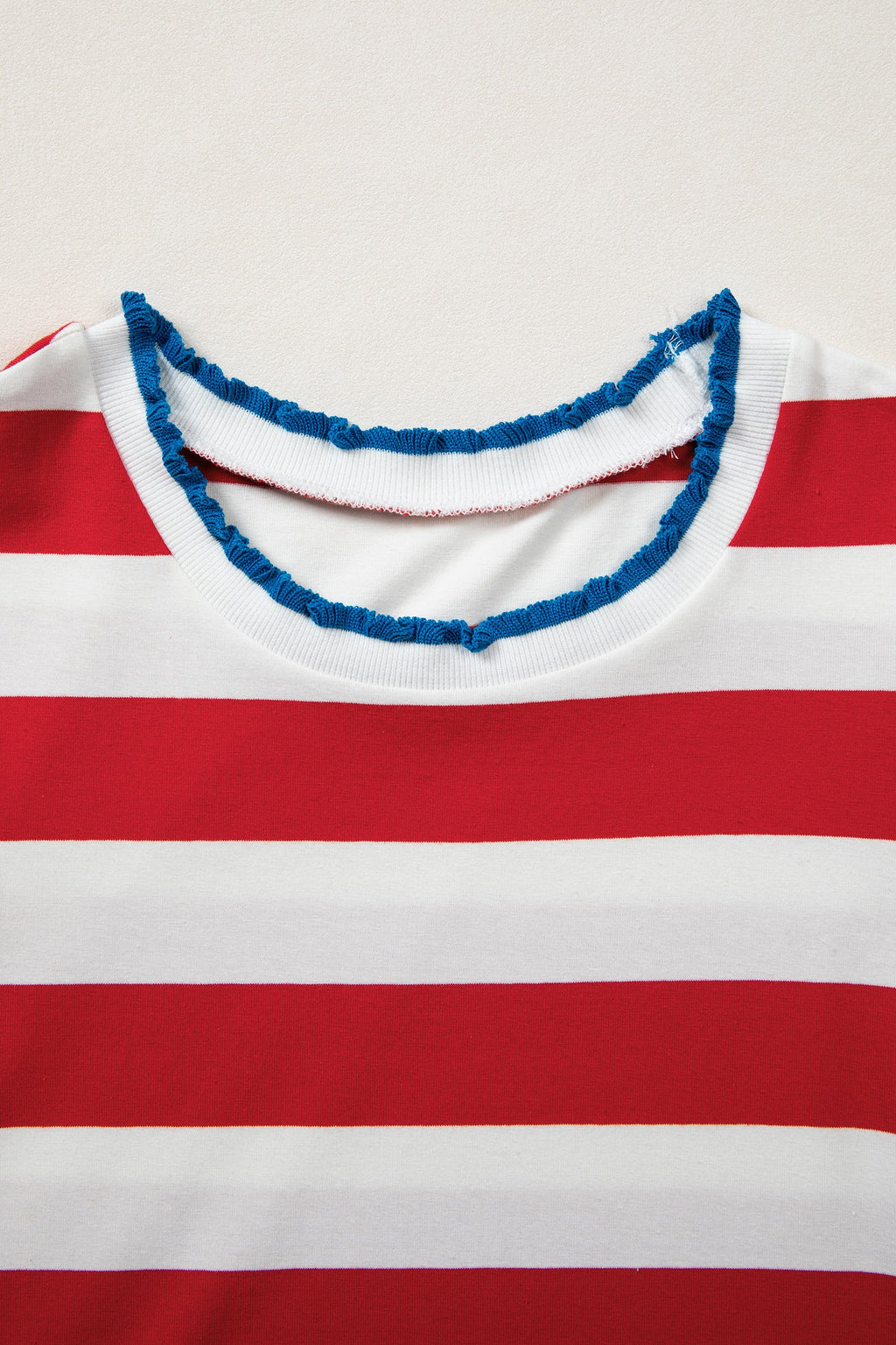 Miriam Striped Ruffled Shift Mini Dress in Red White and Blue