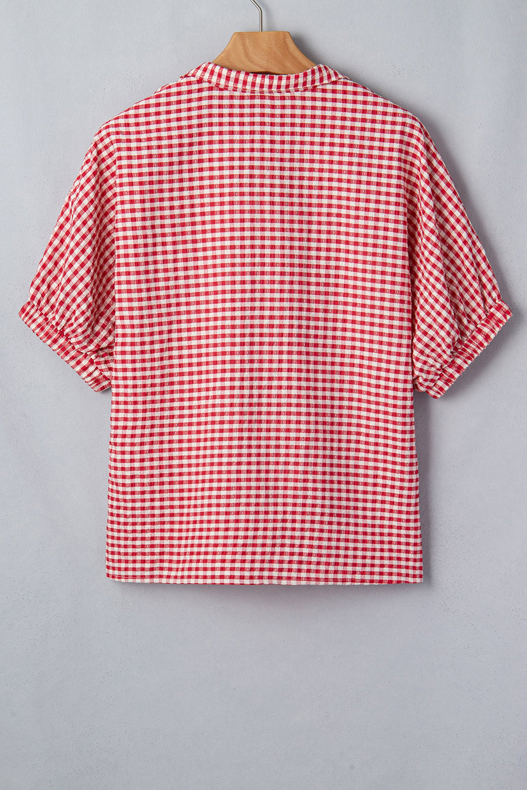 Wynter Sleeve Colorblock Trim Blouse in Red and White Plaid