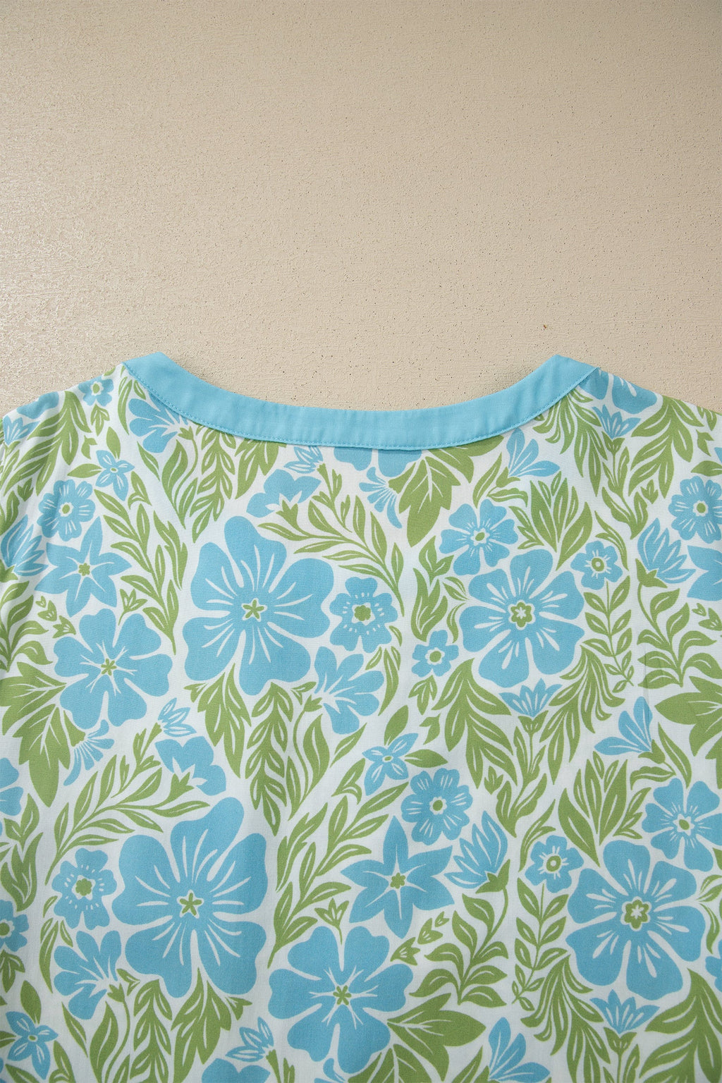 Waverly Floral Half Sleeve Blouse with Trim in Blue & Green