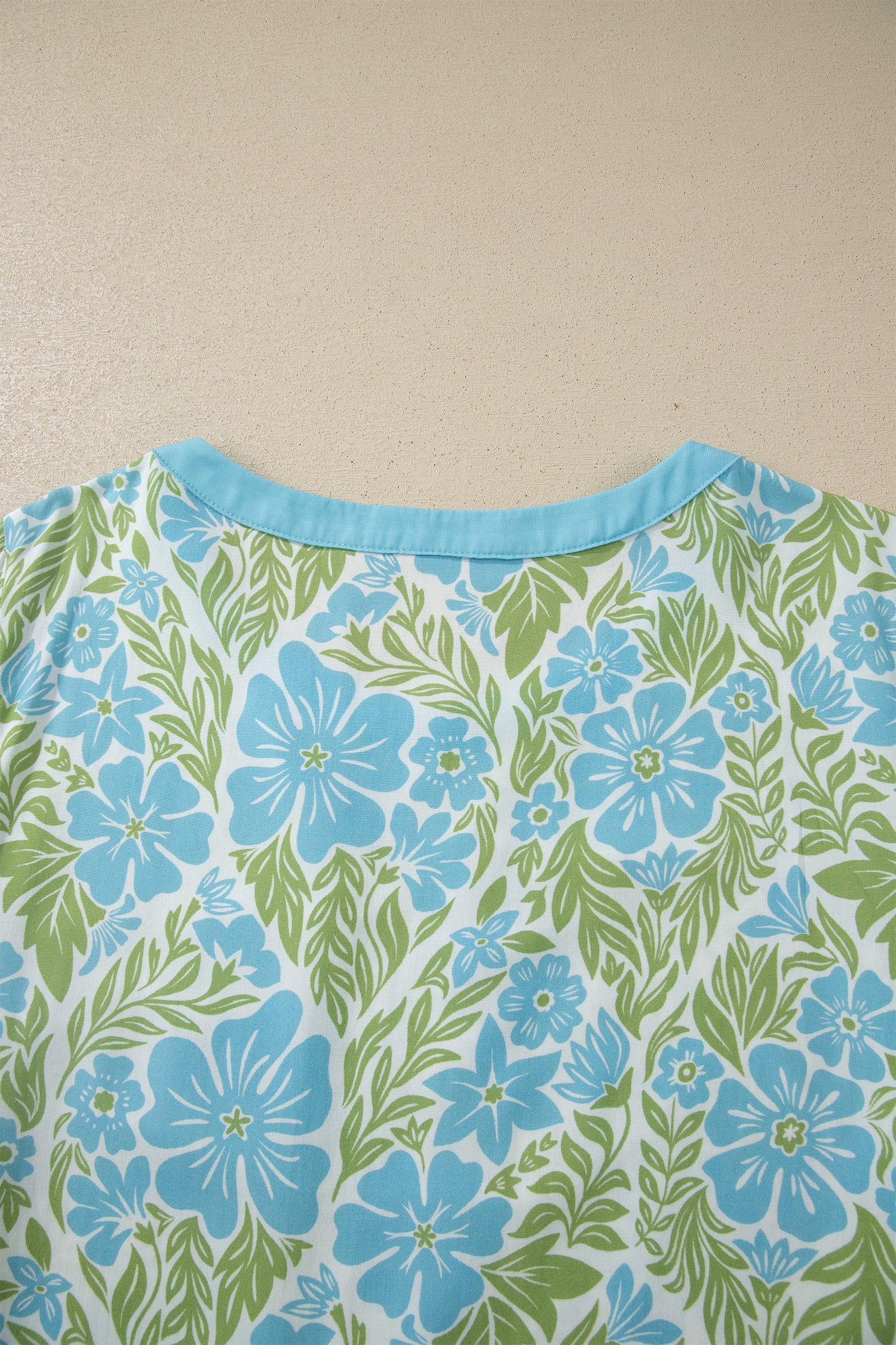 Waverly Floral Half Sleeve Blouse with Trim in Blue & Green