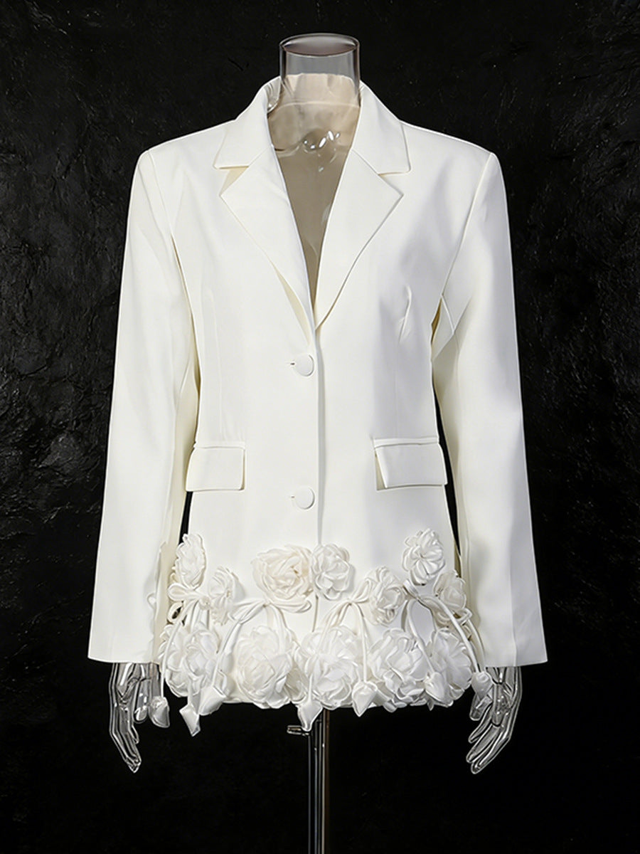 Women's 3D Floral Hem Blazer Button Down Tailored Jacket - Image 8