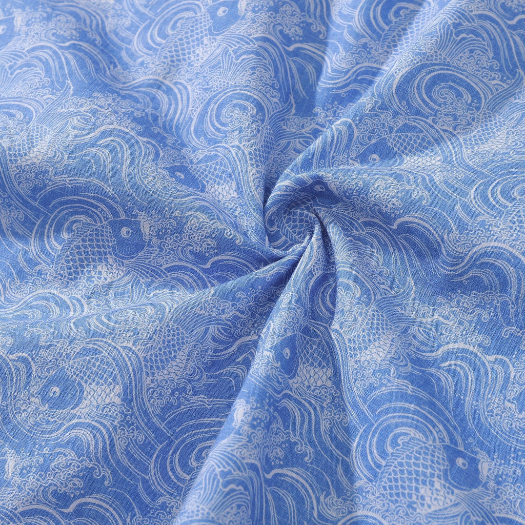 Men's Koi Carp Print Hawaiian Shirt in Blue