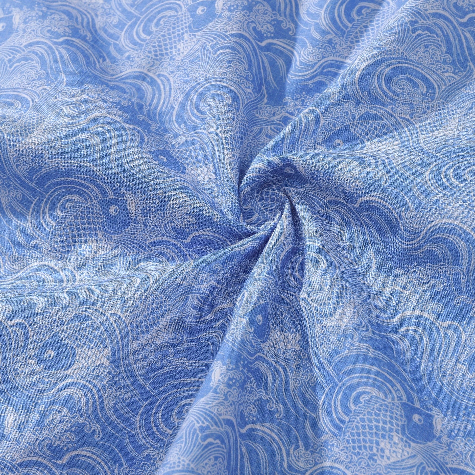Men's Koi Carp Print Hawaiian Shirt in Blue