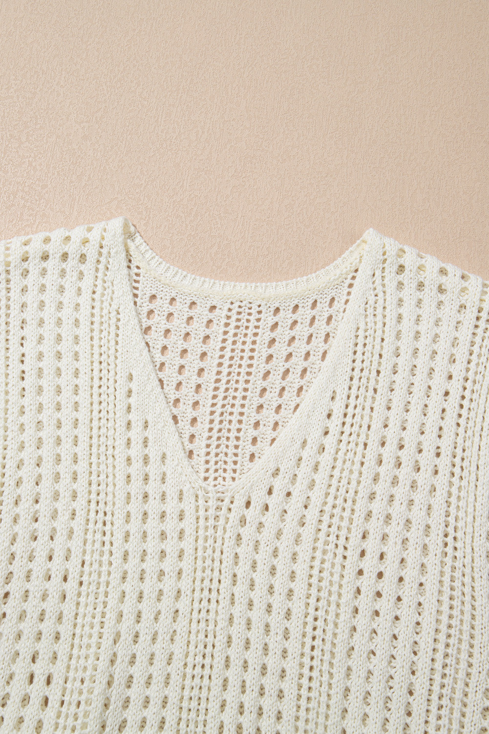 White Open Knit Drawstring Waist Beach Dress