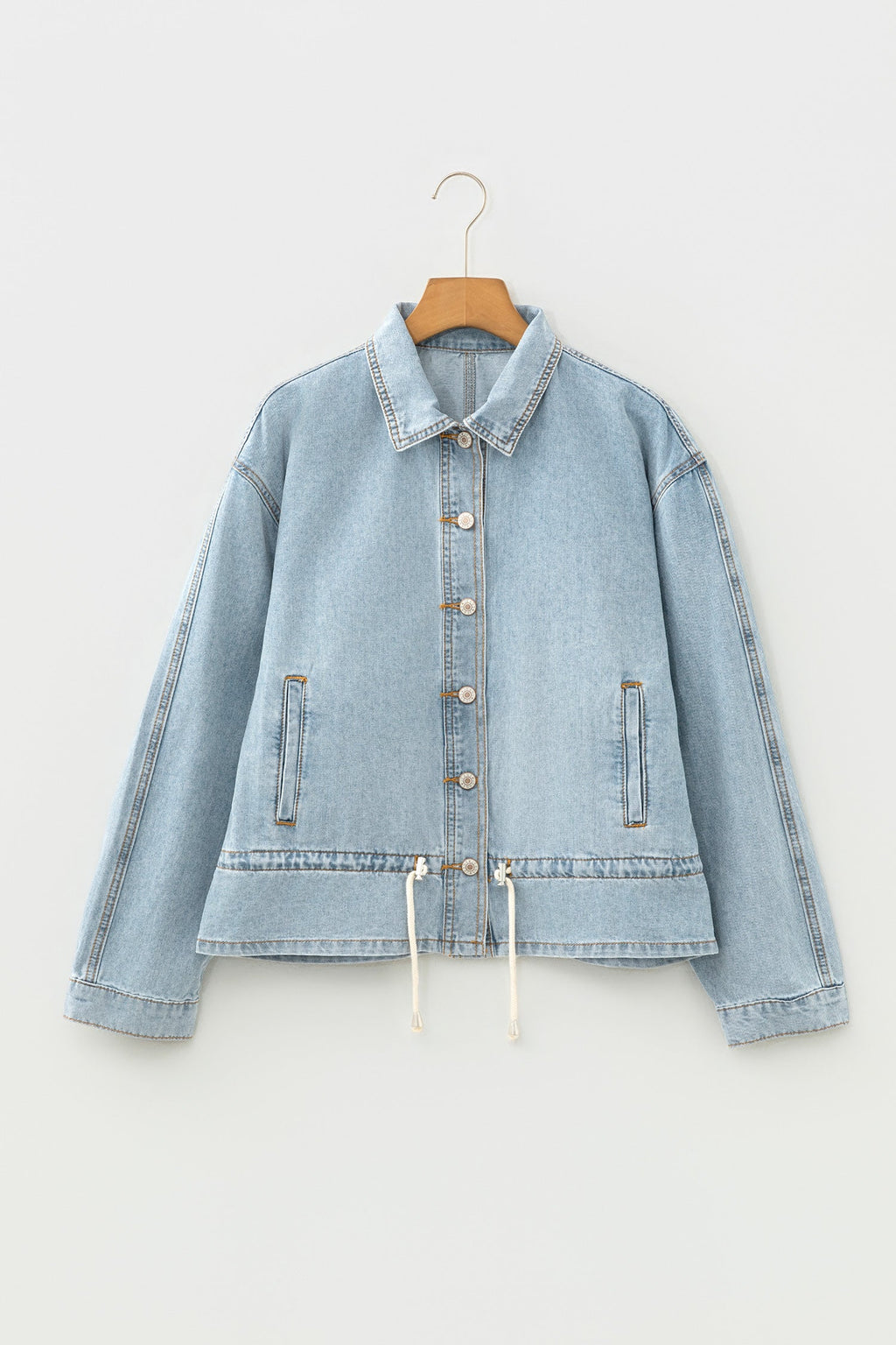Light Wash Denim Drawcord Hem Jacket