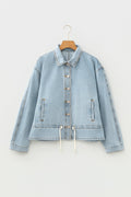 Light Wash Denim Drawcord Hem Jacket
