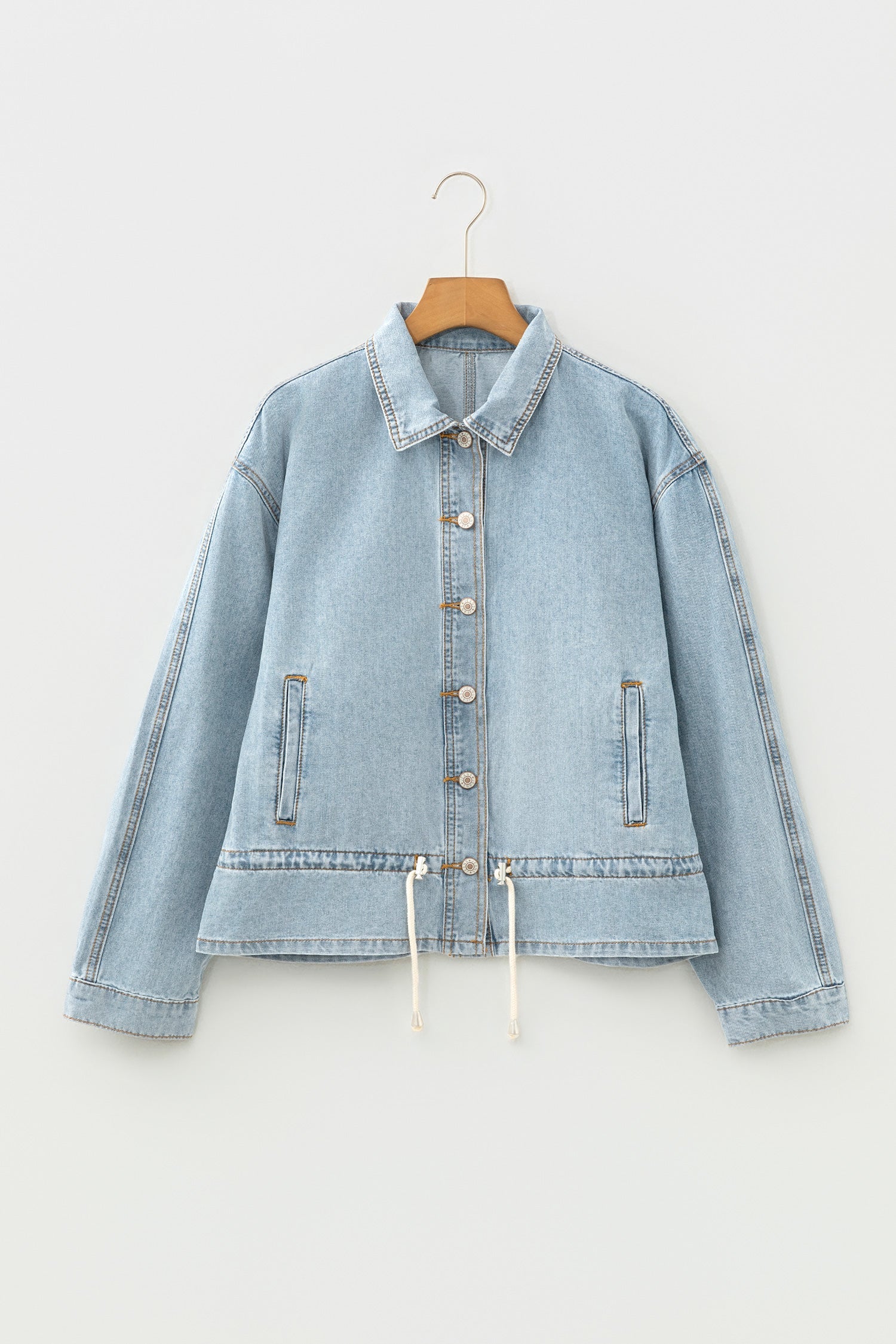 Light Wash Denim Drawcord Hem Jacket