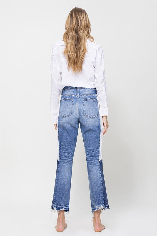 Super High Rise Straight Jeans with Side Blocking Panel