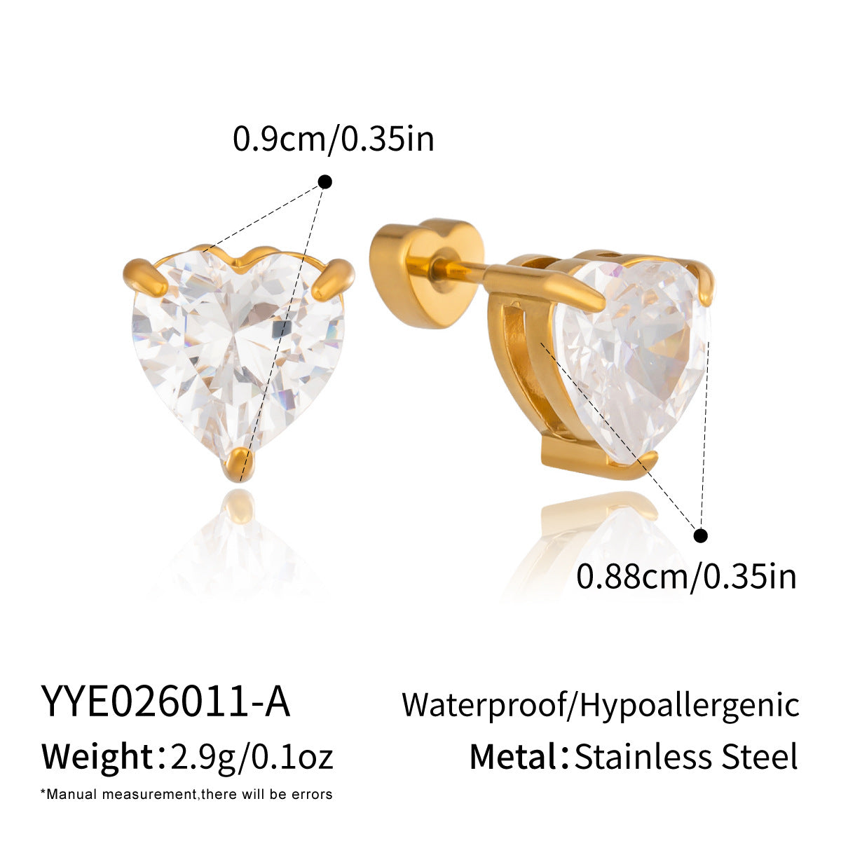Stainless Steel 18k Gold Stud Earrings With Zircon Inlays For Women