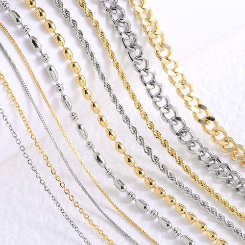 Close-up view of an 18k gold-plated minimalist hip-hop chain necklace for DIY jewelry styling