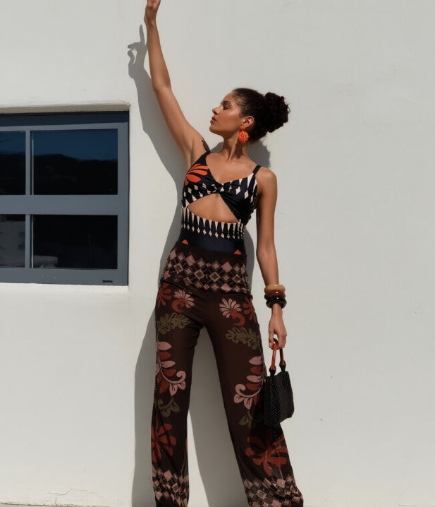 Women's 2-Piece Swimsuit Set with Wide-Leg Pants