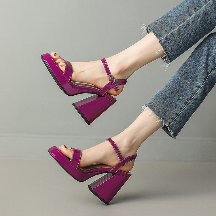 Women's Round Toe Platform Sandals with Buckle Strap Chunky Heel - Image 4