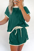 Evergreen Colorblock Drop Shoulder T-Shirt & Skort Set