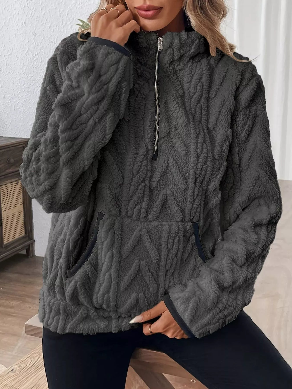 Full Size Fleece Half Zip Sweatshirt Plus Size
