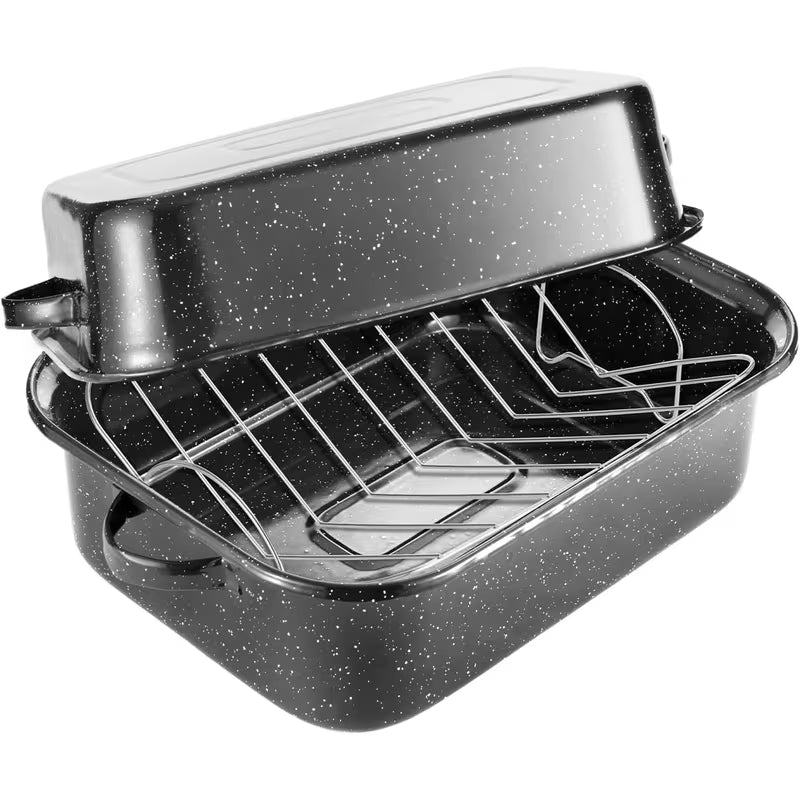 21-Inch Rectangular Granite Roasting Pan with Rack and Lid