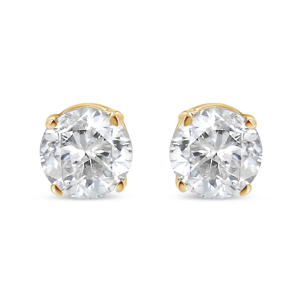 AGS Certified 14K Yellow Gold 1/2 Cttw 4 Prong Set Brilliant Round-Cut Solitaire Diamond Push Back Stud Earrings (O-P, Color, SI2-I1 Clarity)