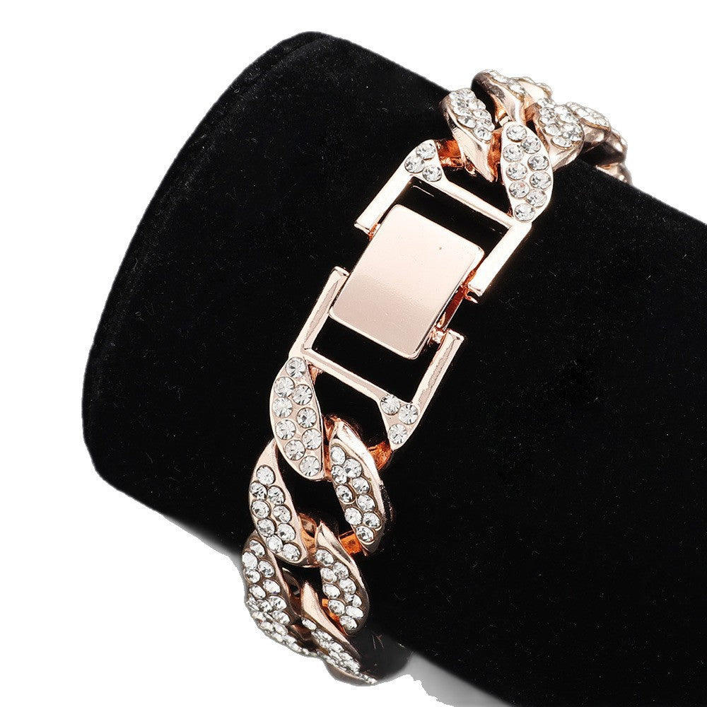 European And American Style Hip-hop Explosions Men's Domineering Cuban Chain Full Set Zircon Exaggerated Large Gold Chain Bracelet Manufacturers Wholesale