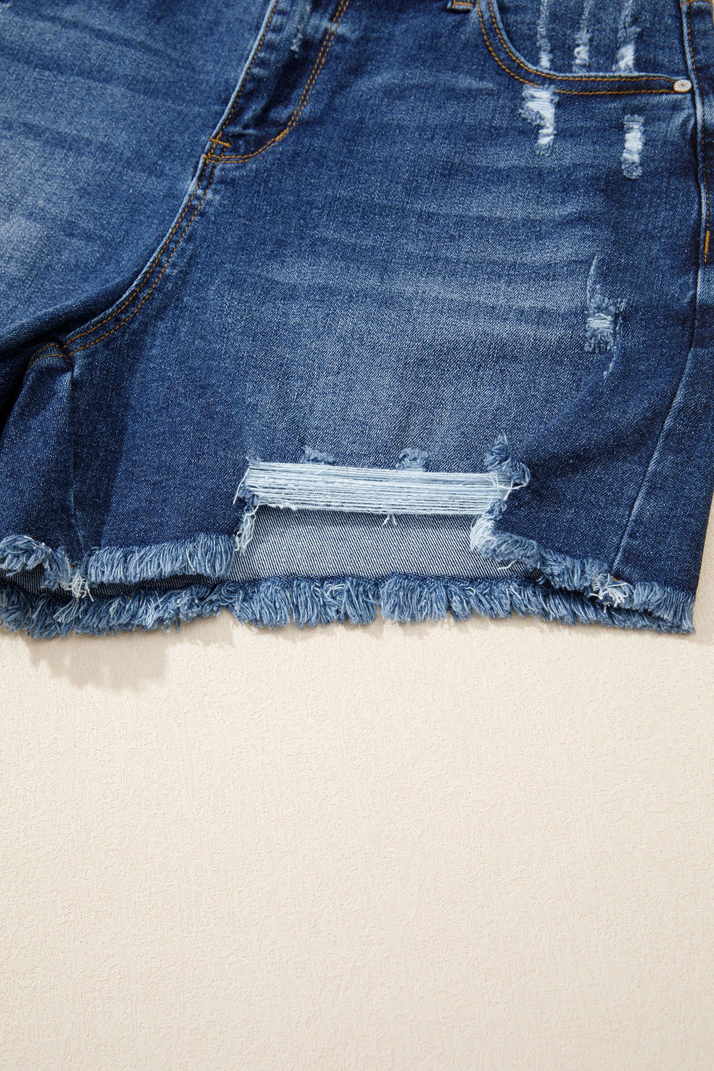 Holland High-Waist Distressed Denim Shorts with Whiskery Detail
