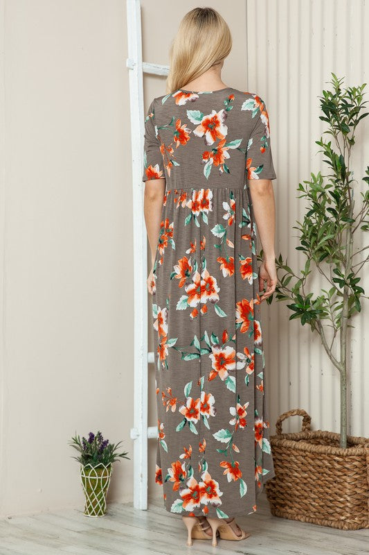 Floral Round Neck Short Sleeve Maxi Tee Dress