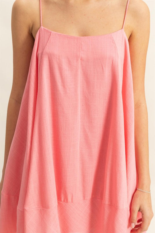 Flowy Linen A-Line Mini Cami Dress with Pockets