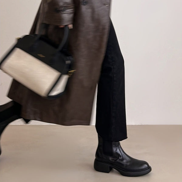 Women’s British-Style Chunky Heel Ankle Boots – Dr. Style Leather Booties for Fall & Winter