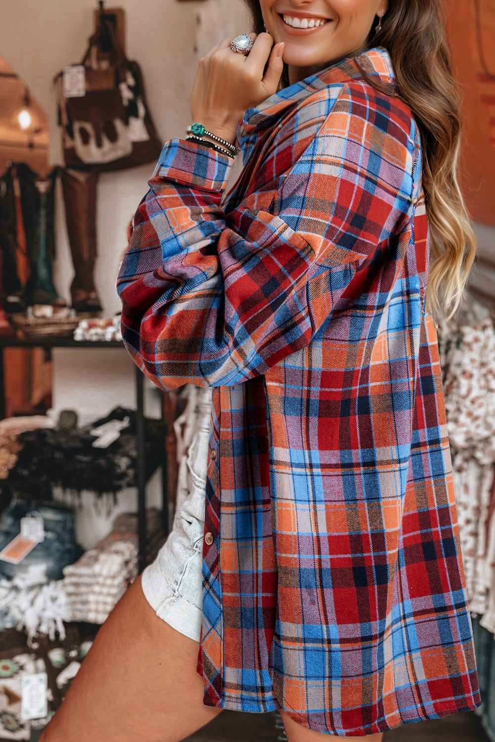 Plaid Button-Up Long Sleeve Shirt